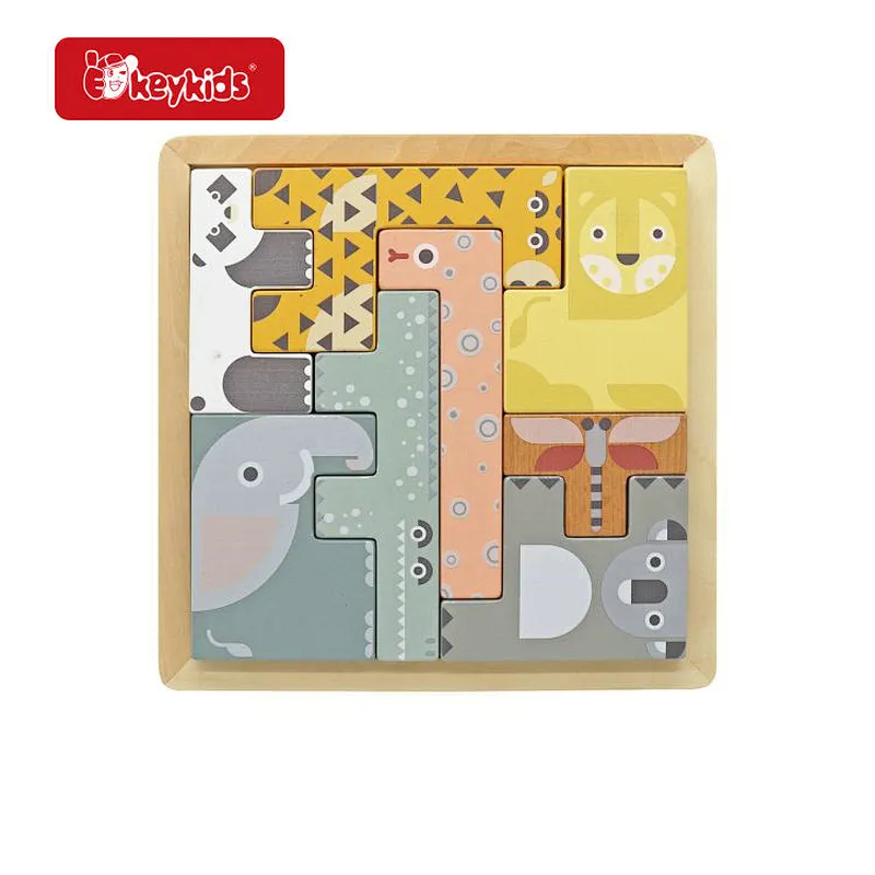 Hot Sale Educational Jigsaw 3D Wooden Animal Puzzle Block Toy For Kids W14A382